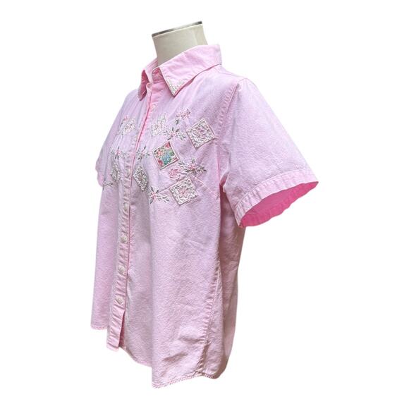 Vintage Jane Ashley Floral Pearl Embellished Short Sleeve Button Up Pink 14/16 - Picture 4 of 8